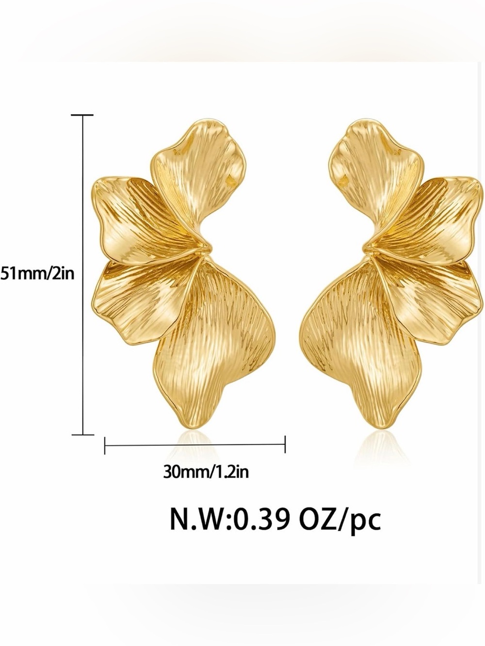 NEW: Gold Floral Petal Statement Earrings - Women Jewelry ๐๐ข๐ข๐ ๐๐ฆ ๐ก๐๐ช ๐๐ข๐ก๐๐๐ง๐๐ข๐ก - Picture 2 of 16